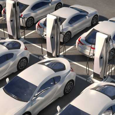 Parked electric cars and charging stations