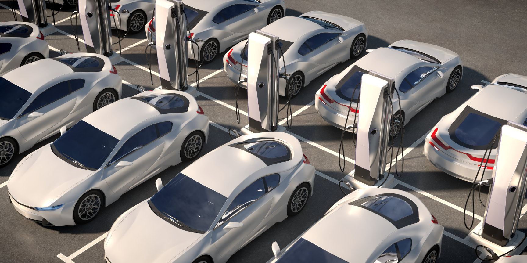 Enlarged view: Parked electric cars and charging stations (Illustration: unlimit3d / Adobe Stock )